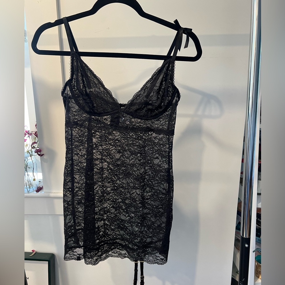 Black lace slip dress Victoria secret with bow on one strap
